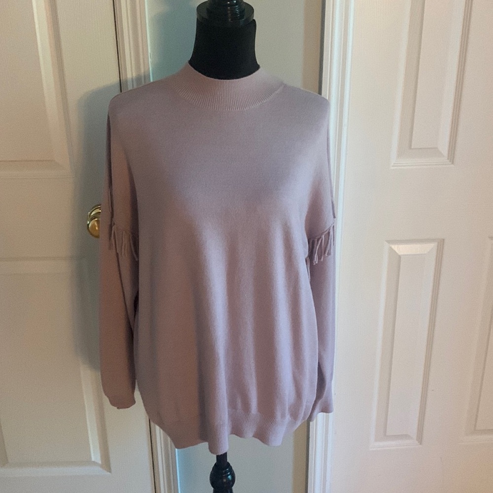 Light Purple Elliott Lauren Extra Fine Merino Fringe Detail Sweater- Size L
